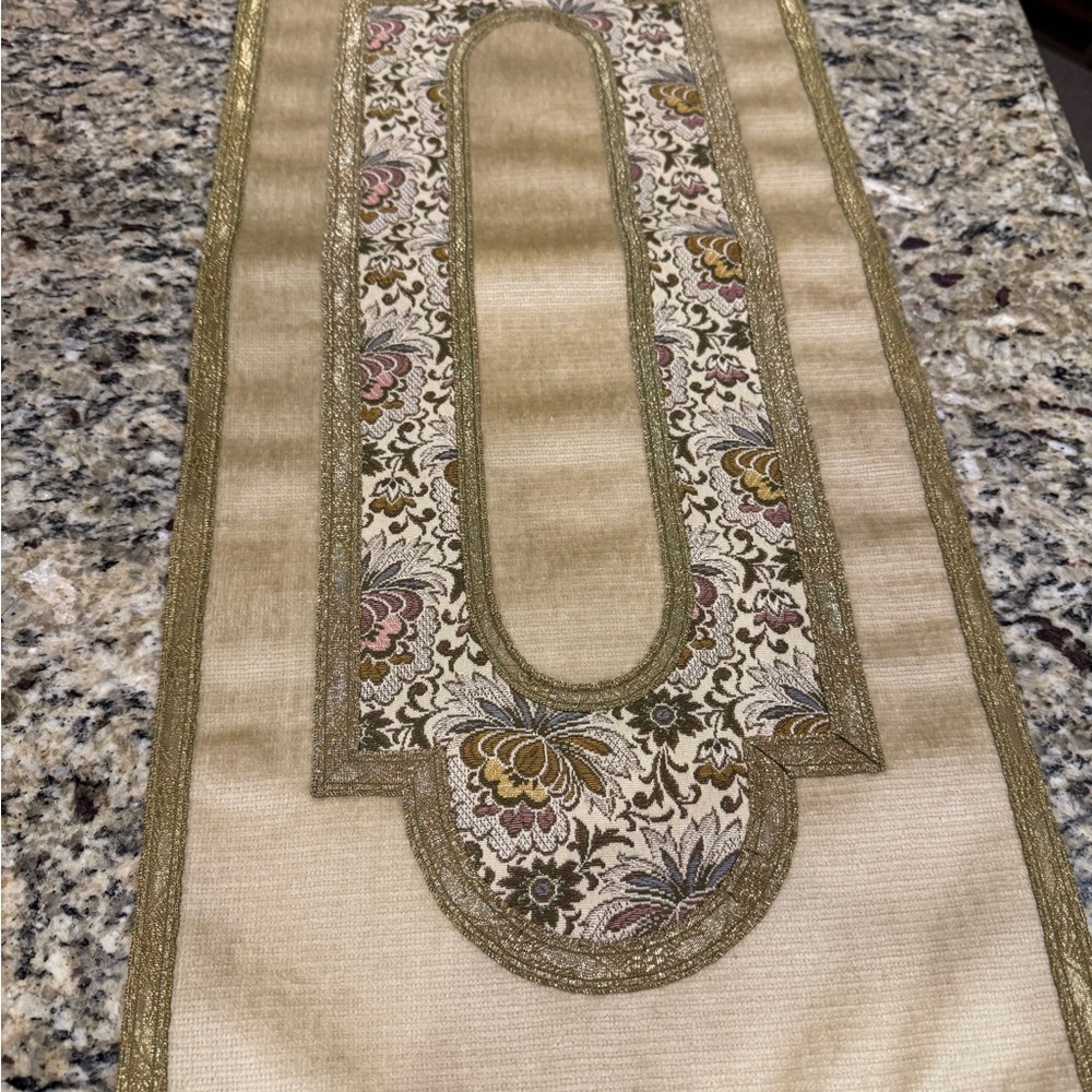 Belgium Beige and Gold Floral Tapestry Table Runner